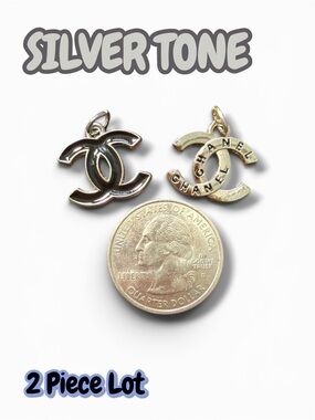 2 Piece Silver Tone Lot Zipper Pull Button Charm